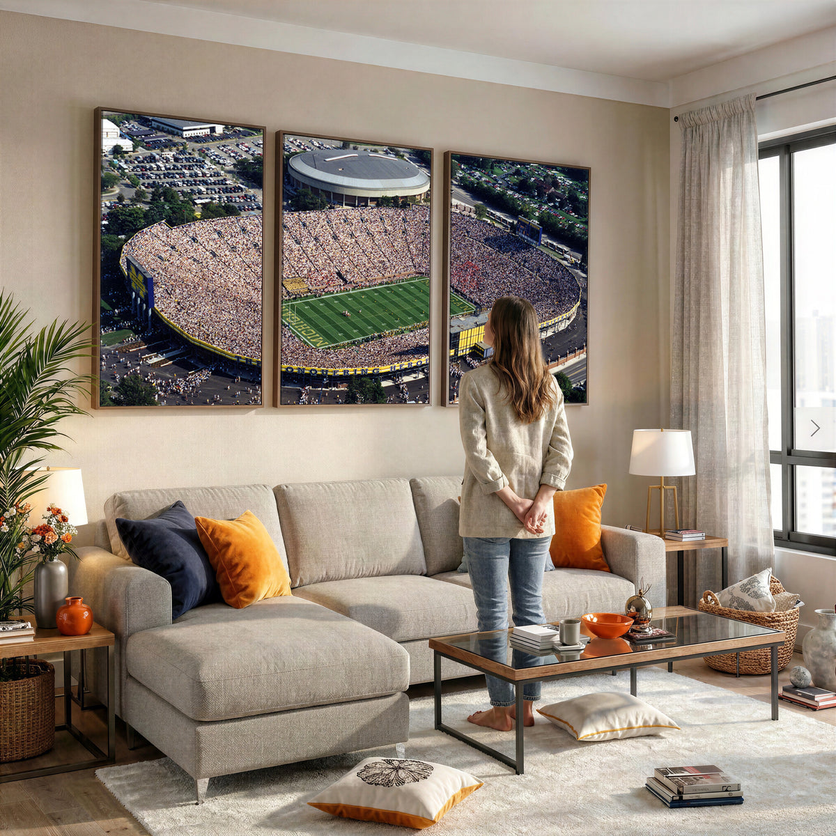 27314-MGV-CV-36X24 - Michigan Wolverines Football Team Print, Ann Arbor Michigan Stadium Wall Art