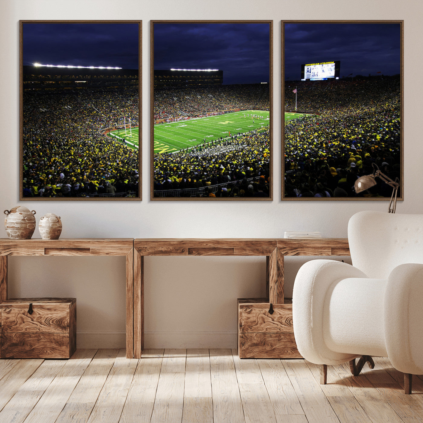 MGV-FC-60X30-3P - Michigan Wolverines Football Canvas Wall Decor, Football Team Print - Ann Arbor Michigan Stadium