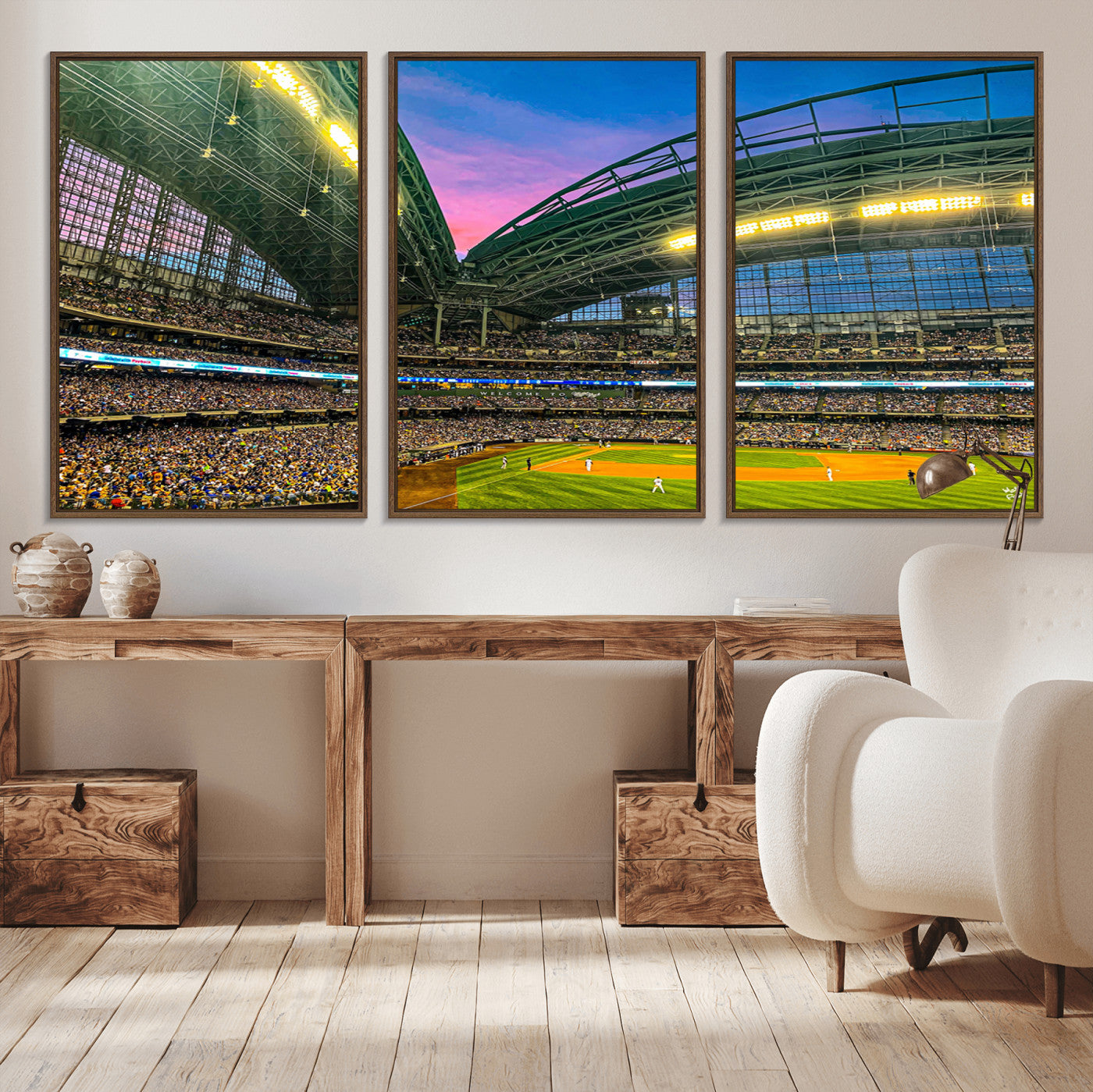 MGV-FC-60X30-3P - Milwaukee Brewers Baseball Team Print Canvas- American Family Field Stadium Wall Art Canvas Print
