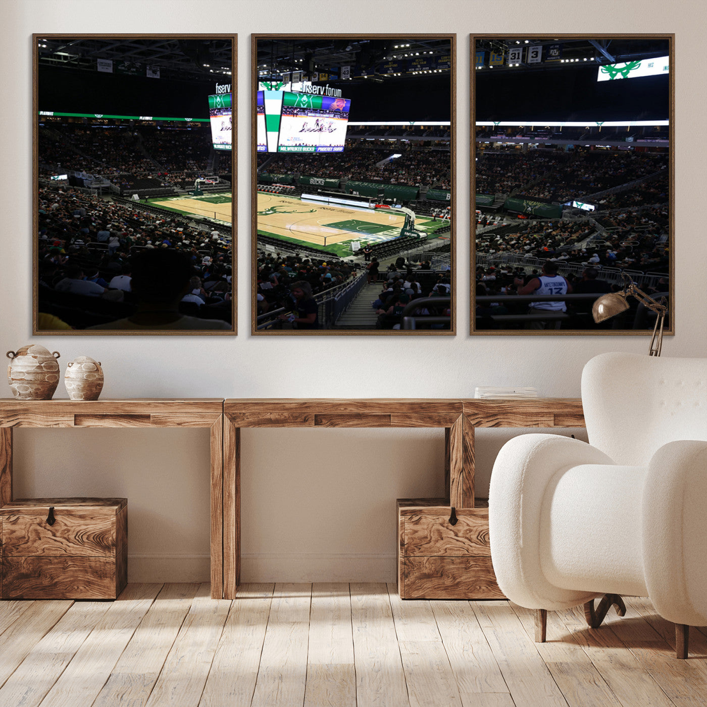 MGV-FC-60X30-3P - Milwaukee Bucks Basketball Print - Fiserv Forum Stadium Wall Art Canvas Print