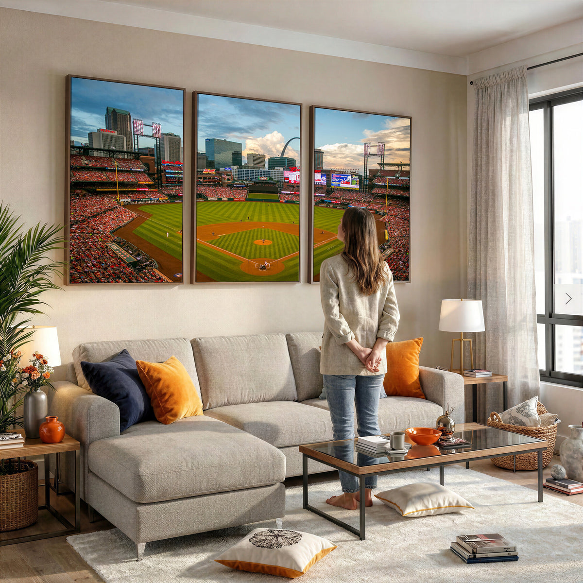 34054-MGV-CV-36X24 - St. Louis Cardinals Baseball Team Print, Busch Stadium Wall Art, Framed and Ready to Hang