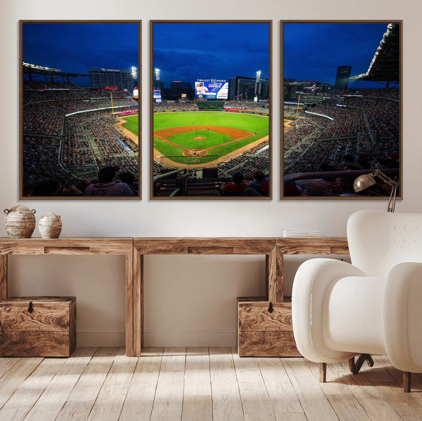MGV-FC-60X30-3P - Truist Park Night Game Canvas Art - Atlanta Braves Stadium Wall Art Canvas