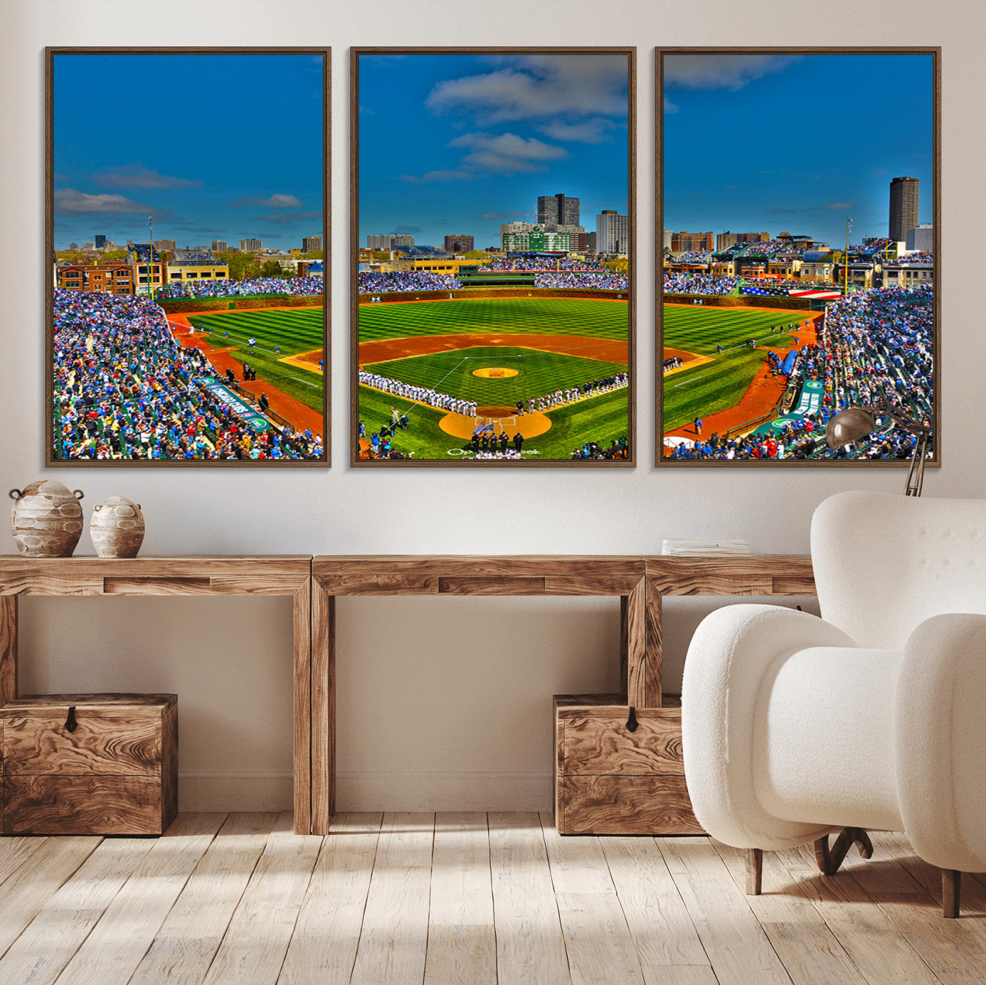 MGV-FC-60X30-3P - Wrigley Field Chicago Cubs Canvas Wall Art - Iconic Baseball Stadium Print for Sports Lovers - Ready