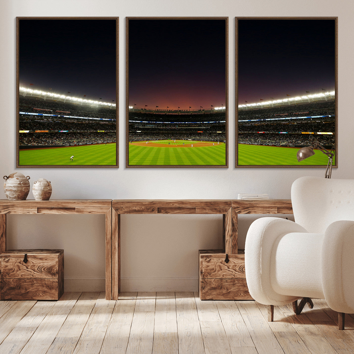 MGV-FC-60X30-3P - Yankee Stadium Night Game Triple Canvas, Yankee Stadium Canvas Wall Art - New York Yankees MLB Match