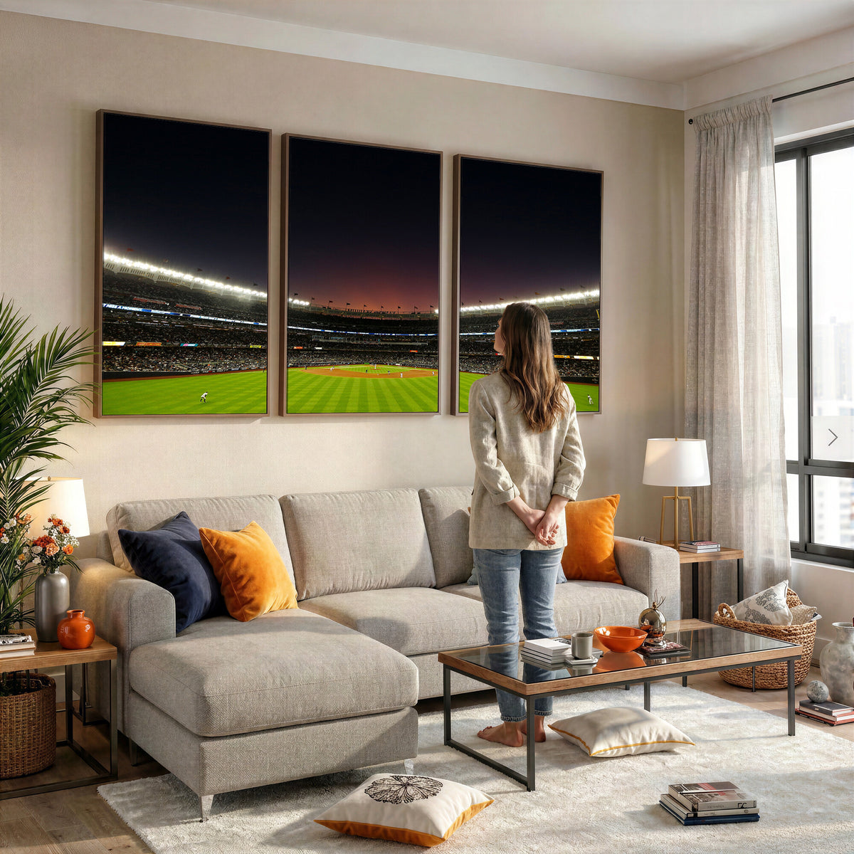 59138-MGV-CV-36X24 - Yankee Stadium Night Game Triple Canvas, New York Yankees Stadium Wall Art