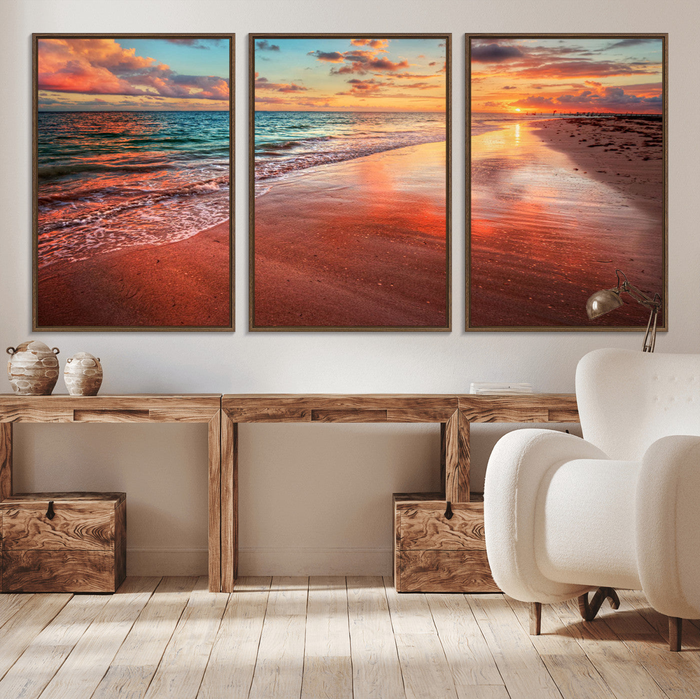 MGV-FC-60X30-3P - Sunset Beach Wall Art | Ocean Canvas Print | Coastal Wall Art | Tranquil Sunset Canvas Print