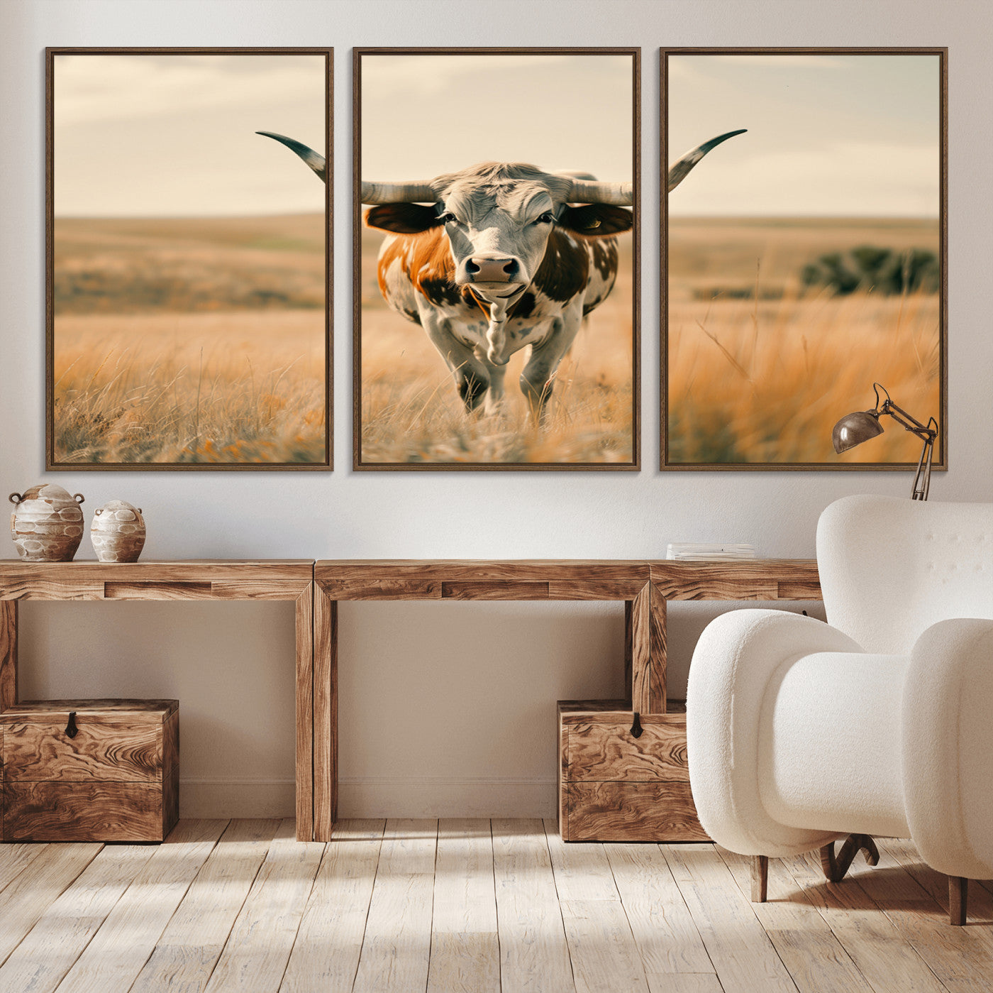 16580-MGV-CV-36X24-Texas Cow Longhorn Wall Art Canvas Print for Farm House Wall Decor, Farmhouse Cow Print Canvas Wall Art Print
