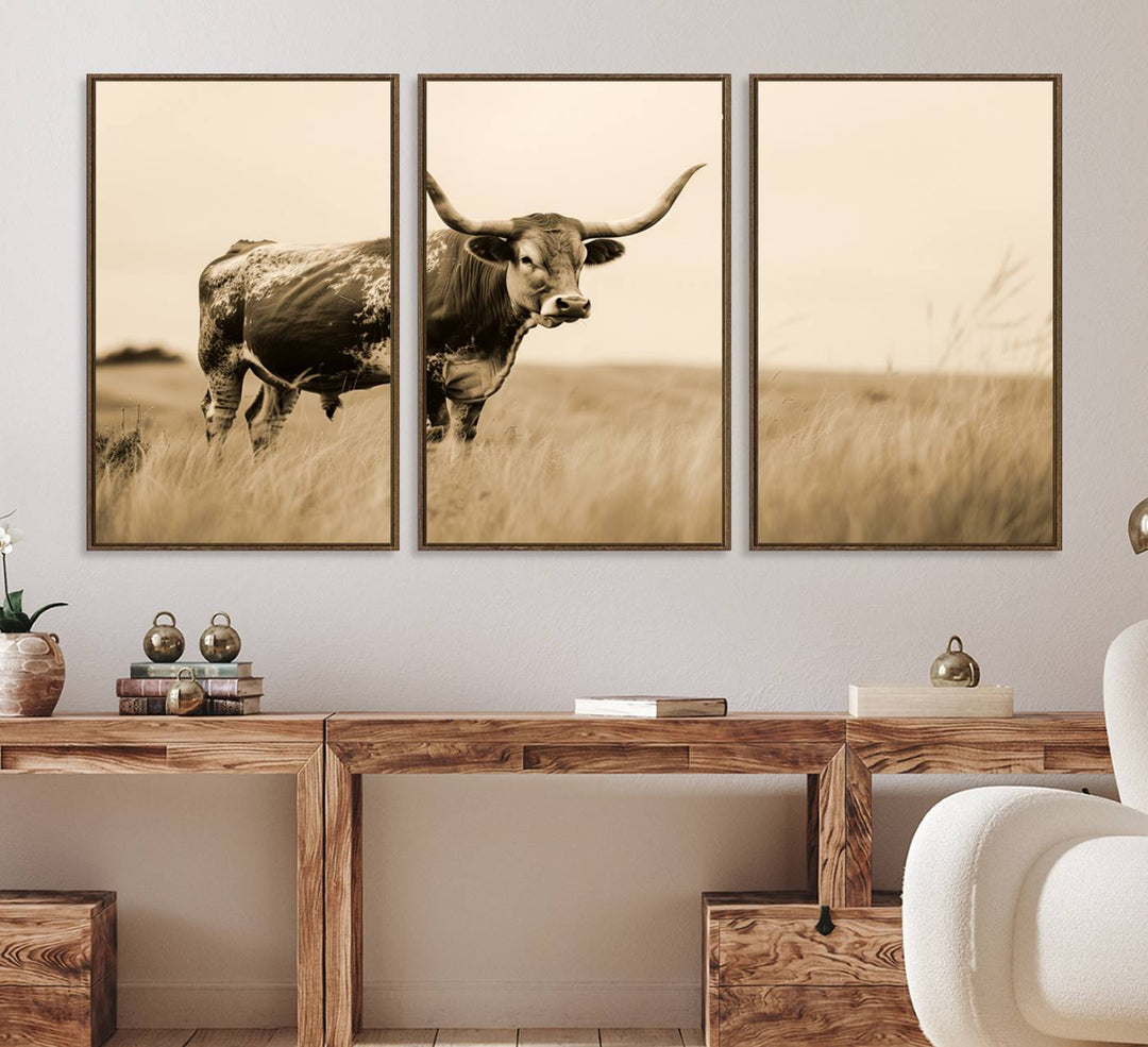 Texas Longhorn Wall Art Print for farmhouse decor.