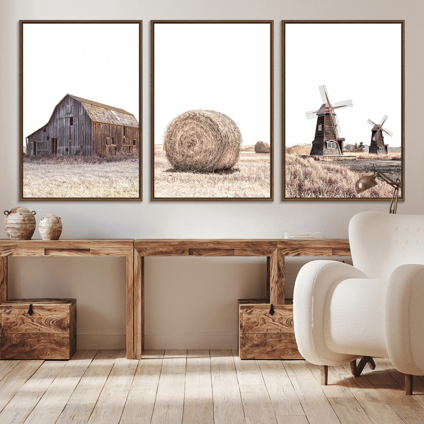 MGV-FC-60X30-3P - Farm Prints Set, Set of 3 Farmhouse Wall Art, Country House Decor, Barn Print, Wheat Print,