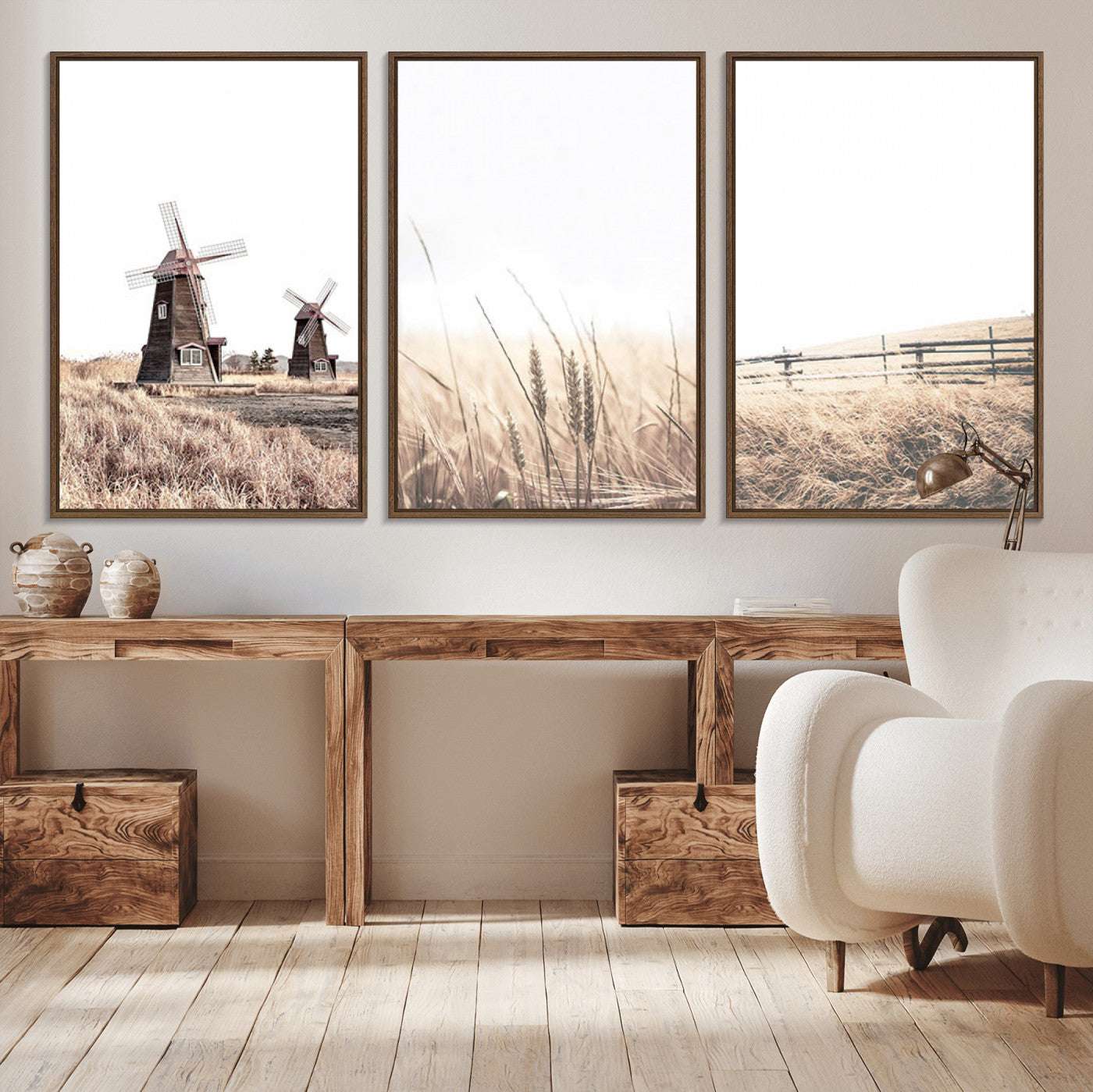 56649-MGV-CV-60X30-3P-Farm Prints Set, Farmhouse Wall Art Canvas, Country House Decor, Country House Decor, Barn Print, Wheat Print