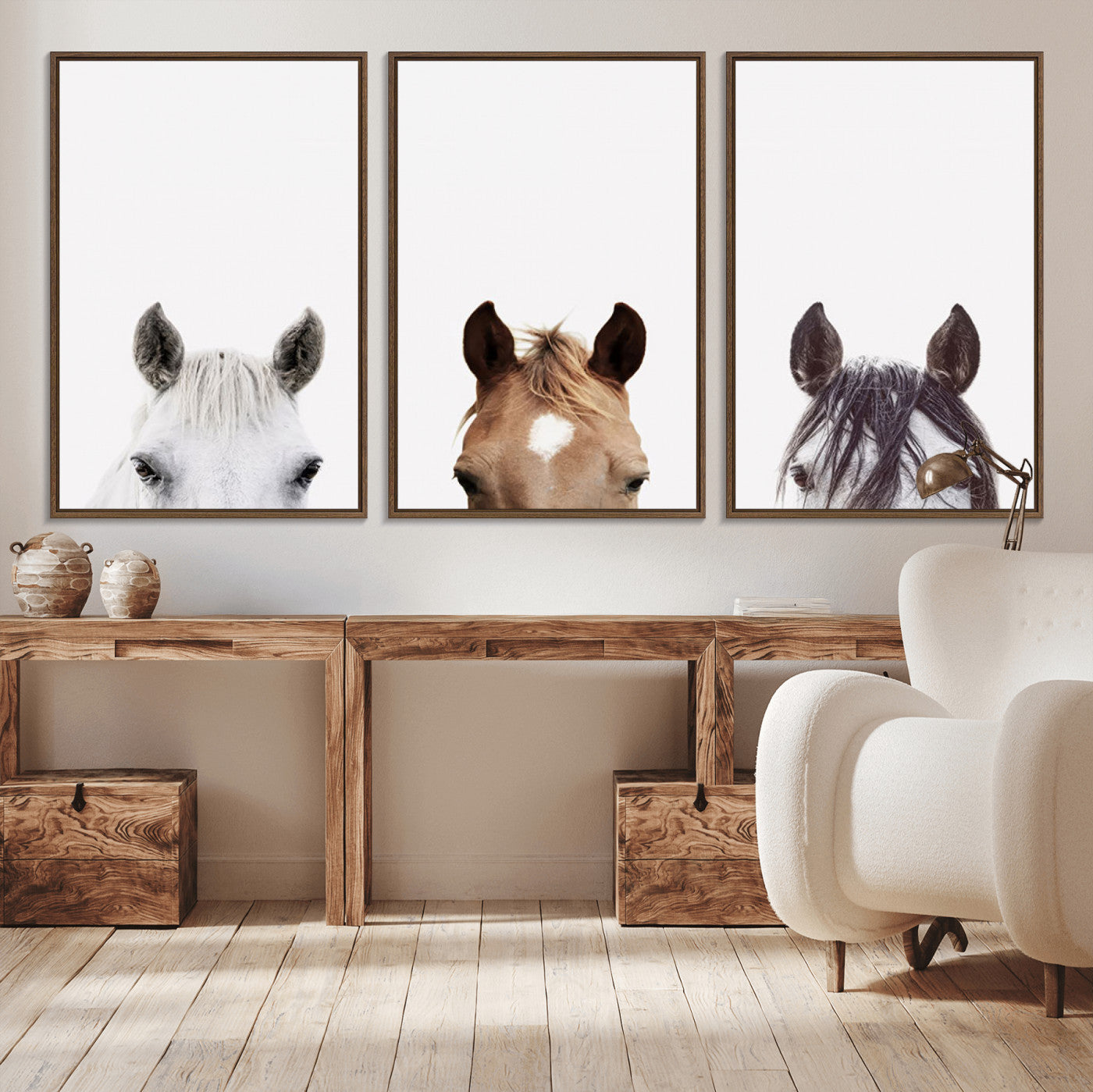 59160-MGV-CV-60X30-3P-Horse Prints Set, Set of 3 Horse Wall Art, Horses Portraits, Farmhouse Wall Art, Farm Animals Canvas, Animals Portraits Set, Horse Poster