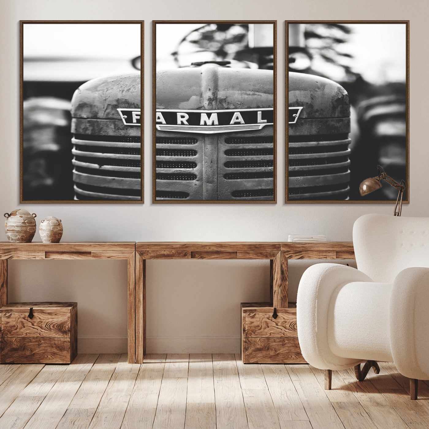 MGV-FC-60X30-3P - Vintage Farmall Tractor Wall Art Canvas Print, Rustic Farmhouse Decor Ready to Hang