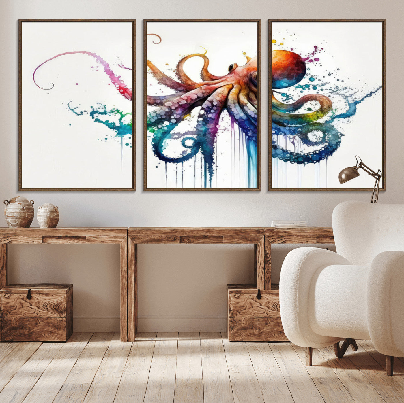 19374-MGV-CV-36X24-Watercolor Vibrant Octopus Wall Art Canvas Print | Abstract Sea Life Art | Colorful Marine Creature