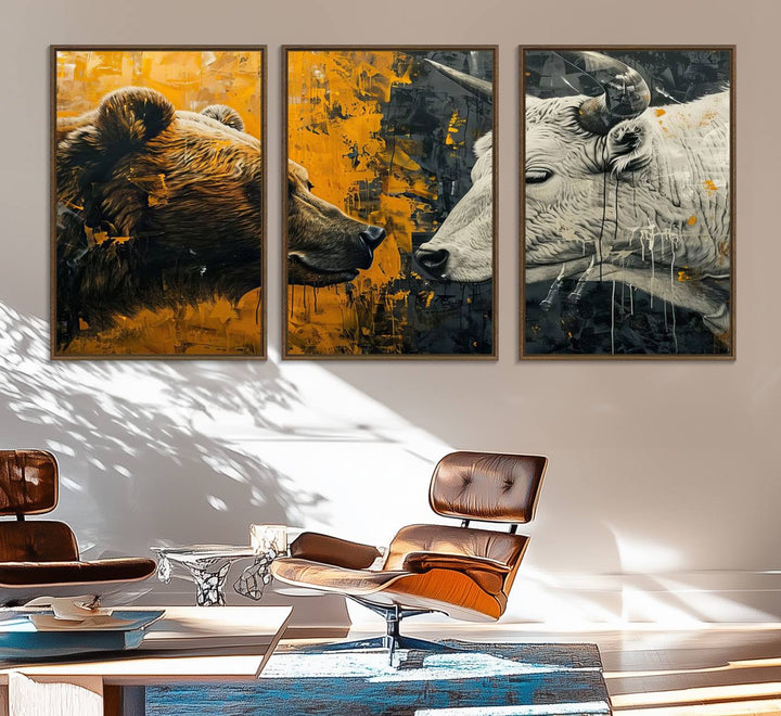 The Bear and Bull Wall Art Canvas Print adorns the wall.