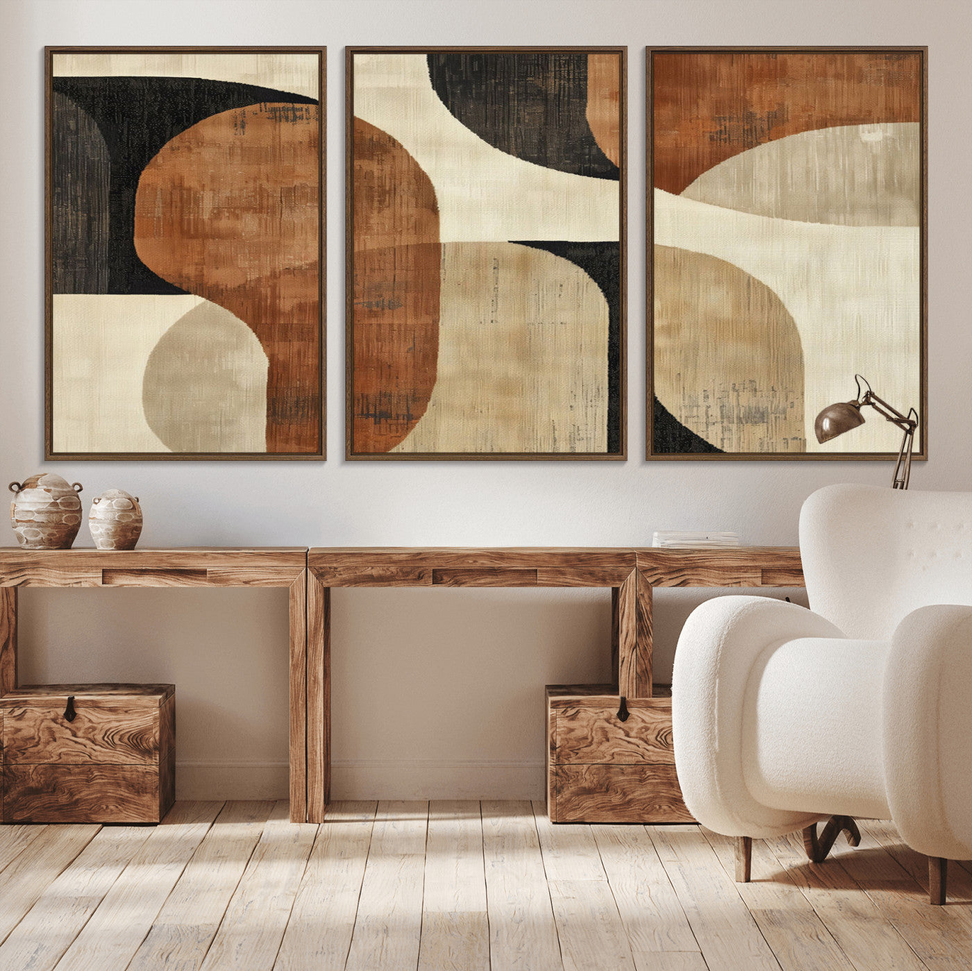 MGV-FC-60X30-3P - Wabi Sabi Abstract Wall Art Canvas Print | Large Minimalist Modern Geometric Wall Decor for Living