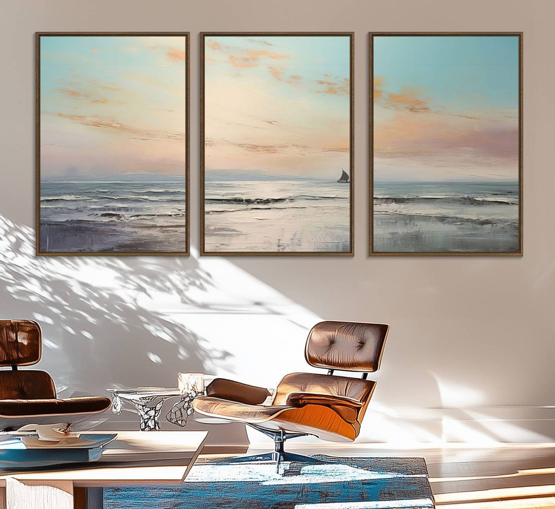 An Abstract Ocean Wall Art - Boat Canvas Print hangs prominently.