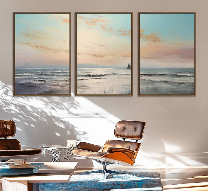 An Abstract Ocean Wall Art - Boat Canvas Print hangs prominently.