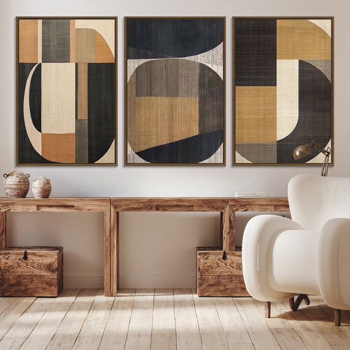 Modern Brown Wabi Sabi Abstract Wall Art Canvas Print Set, Minimalist Wall Art