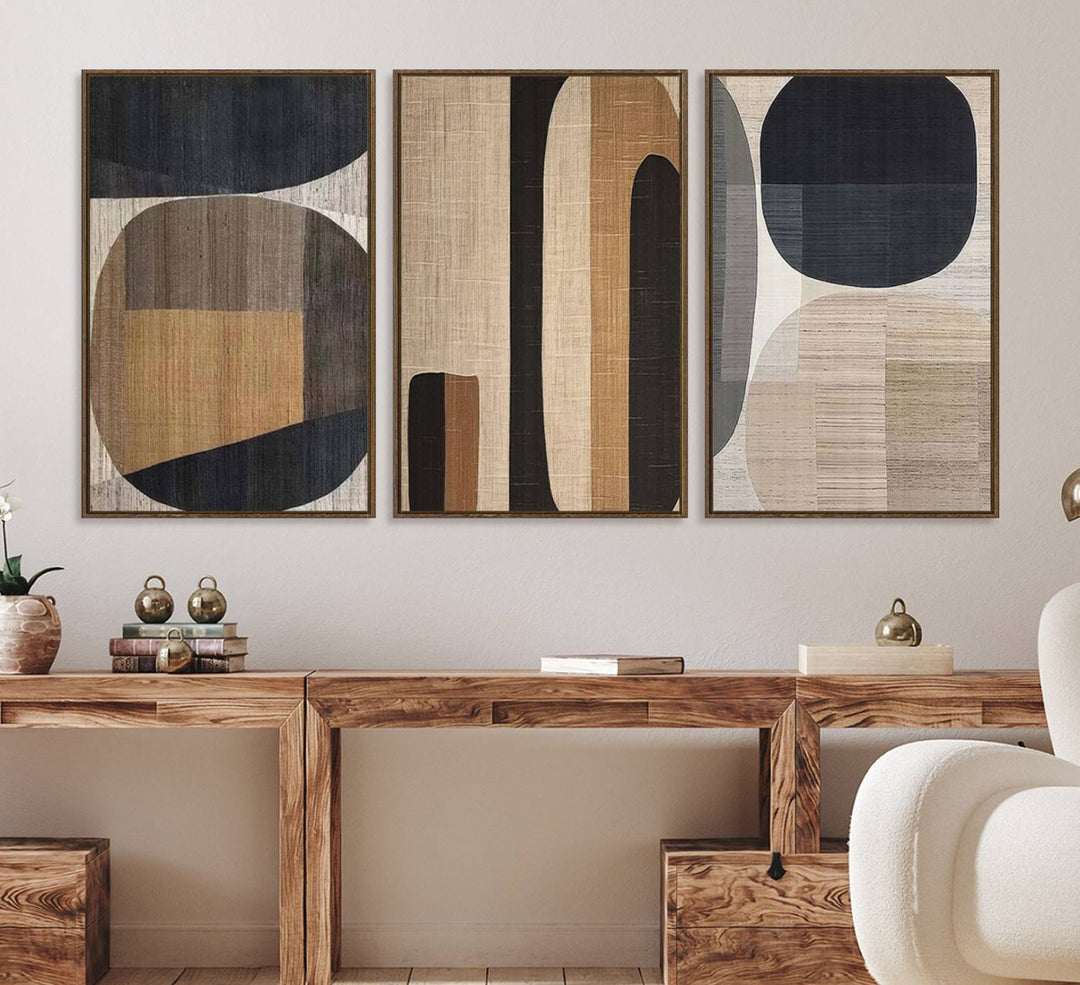 The dining area features a Wabi Sabi canvas print.