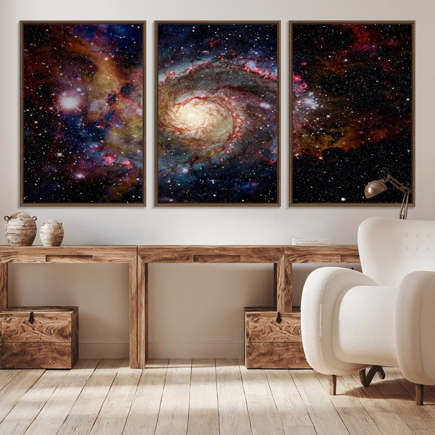 MGV-FC-60X30-3P - Nebula and Galaxies in Space Wall Art Canvas Print, Spiral Galaxy Wall Art Canvas Print