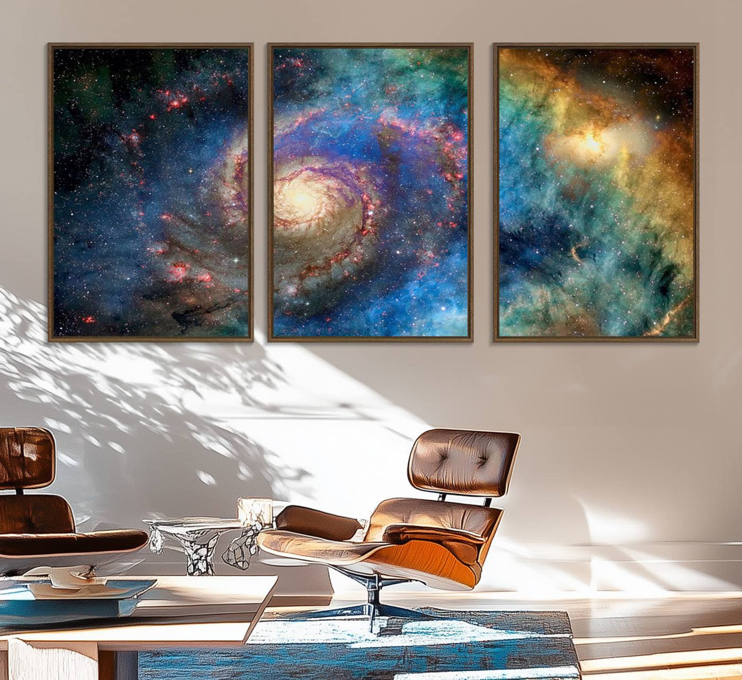 A Spiral Galaxy Wall Art Canvas Print hangs prominently.