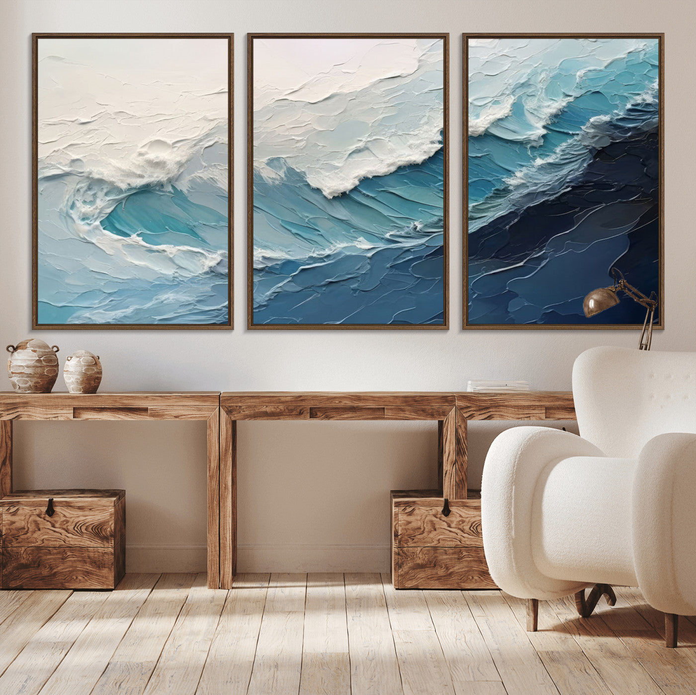 MGV-FC-60X30-3P - Ocean Wave Canvas Wall Art Print - Coastal Wall Decor for Living Room - Large Ocean Wave Wall Art