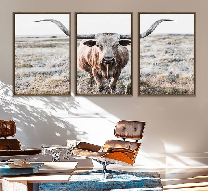 The Rustic Texas Longhorn Canvas Print adds charm to your decor.