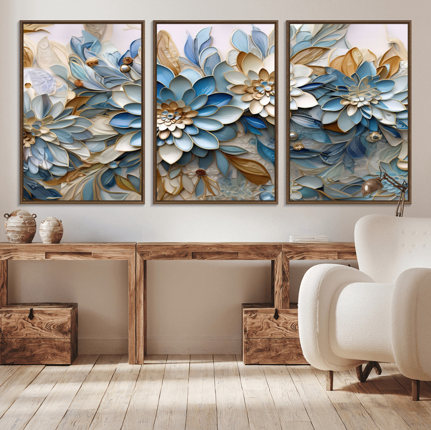 MGV-FC-60X30-3P - Blu Abstract Flower Wall Art Canvas Print