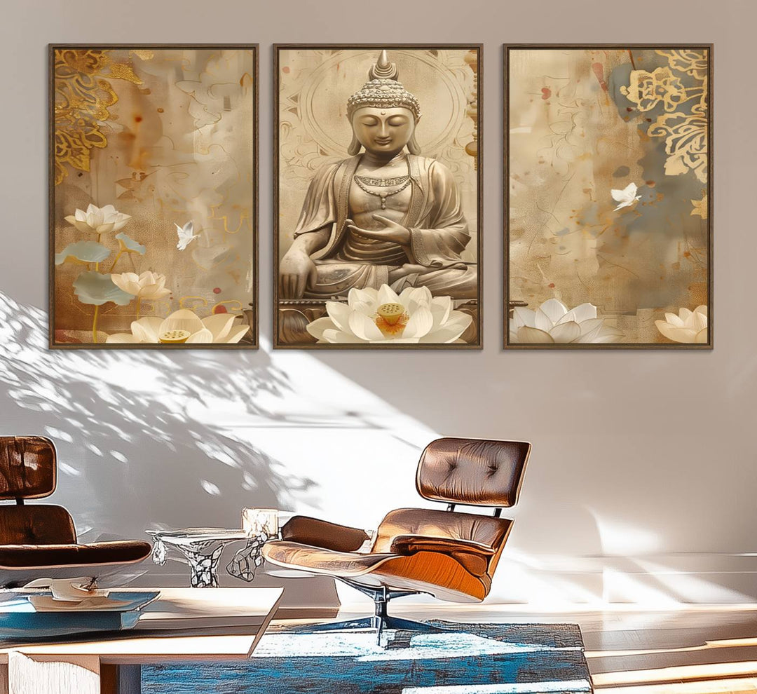 The Buddha Wall Art Canvas Print enhances the meditation room.