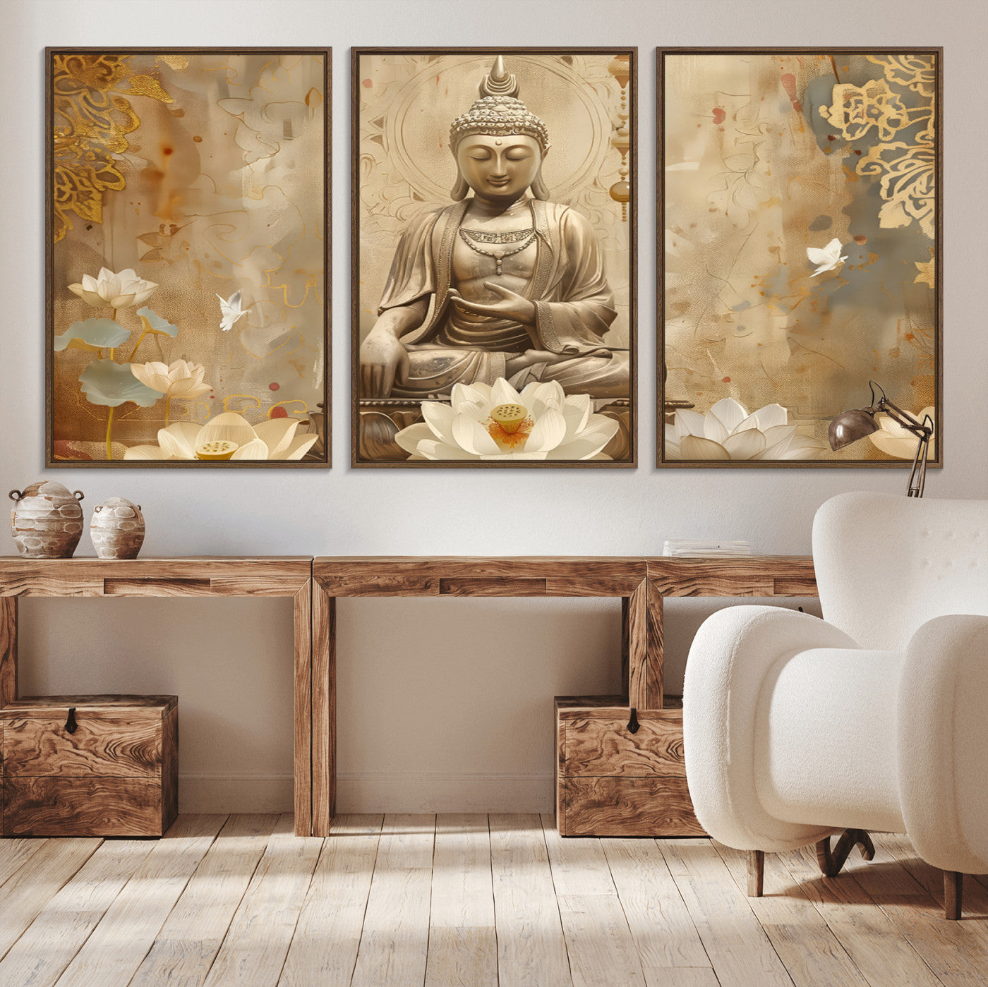 MGV-FC-60X30-3P - Buddha Wall Art Canvas Print, Buddha Meditation Room Decor, Yoga Room Wall Decor
