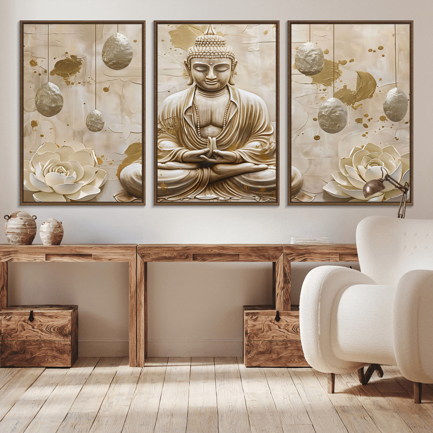 MGV-FC-60X30-3P - Serene Buddha Wall Art | Yoga Room Decor and Meditation Wall Art Print | Framed and Ready to Hang