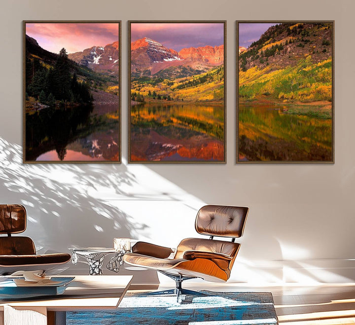 The Colorado Rockies Mountain Sunset Wall Art is a scenic nature canvas, ready to hang.
