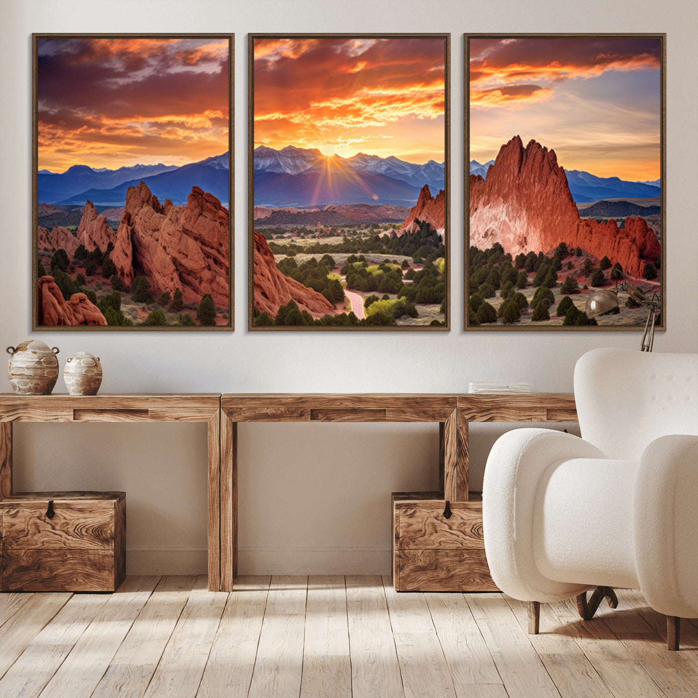 MGV-FC-60X30-3P - Rocky Mountains Sunset Wall Art Canvas Print – Ready to Hang, Framed Colorado Landscape