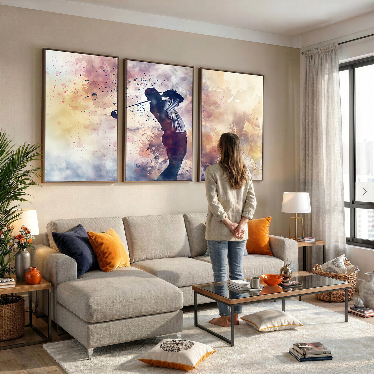 10848-MGV-CV-36X24 - Abstract Watercolor Golf Player Wall Art Canvas Print
