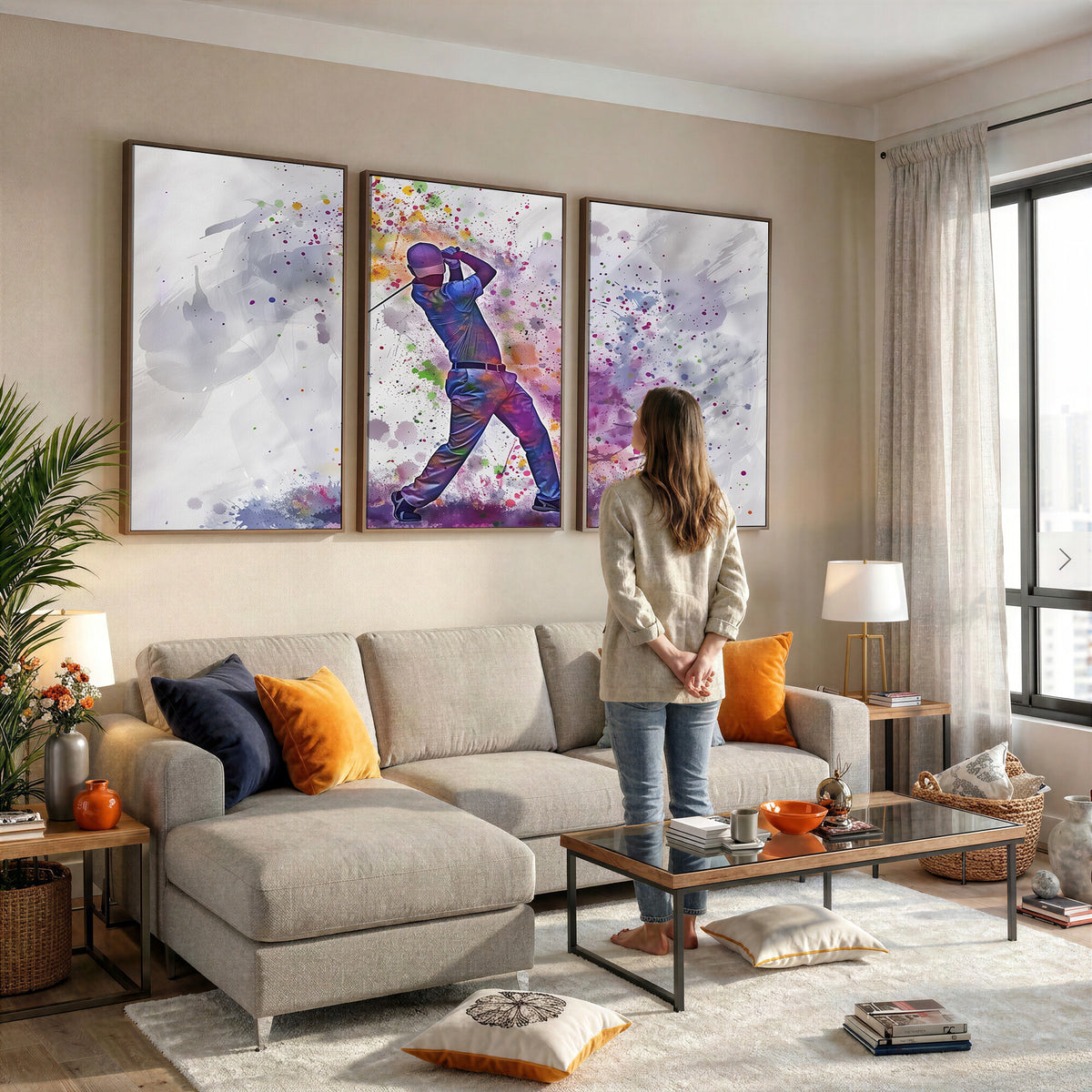 60116-MGV-CV-36X24 - Watercolor Golf Swing Wall Art Canvas Print, Vibrant, Framed and Ready to Hang