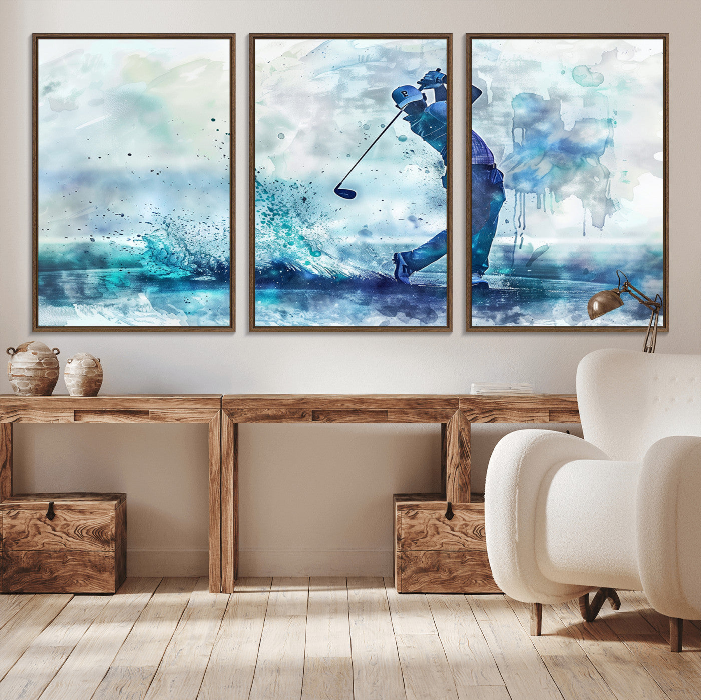 MGV-FC-60X30-3P - Golf Swing Wall Art Canvas Print - Sports-Inspired Watercolor Decor - Ready to Hang
