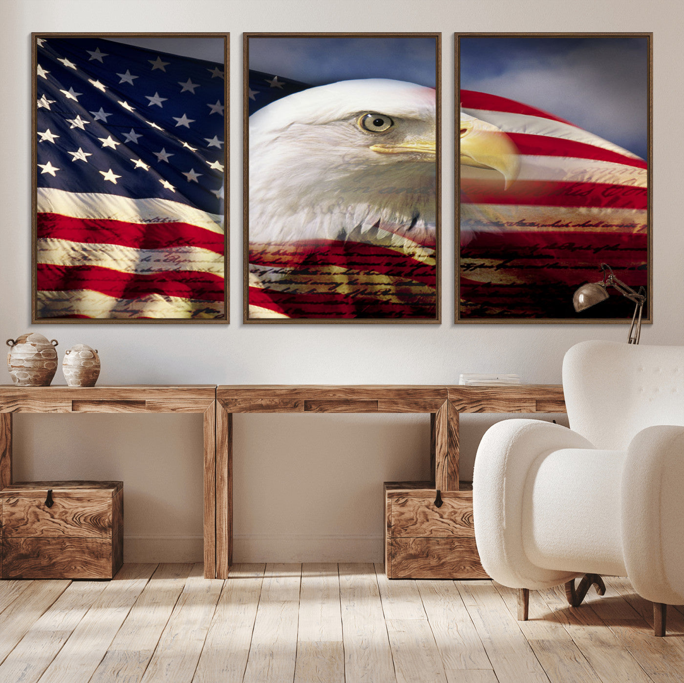 MGV-FC-60X30-3P - American Flag Eagle Symbol Wall Art, American Flag Eagle Wall Art Canvas Print