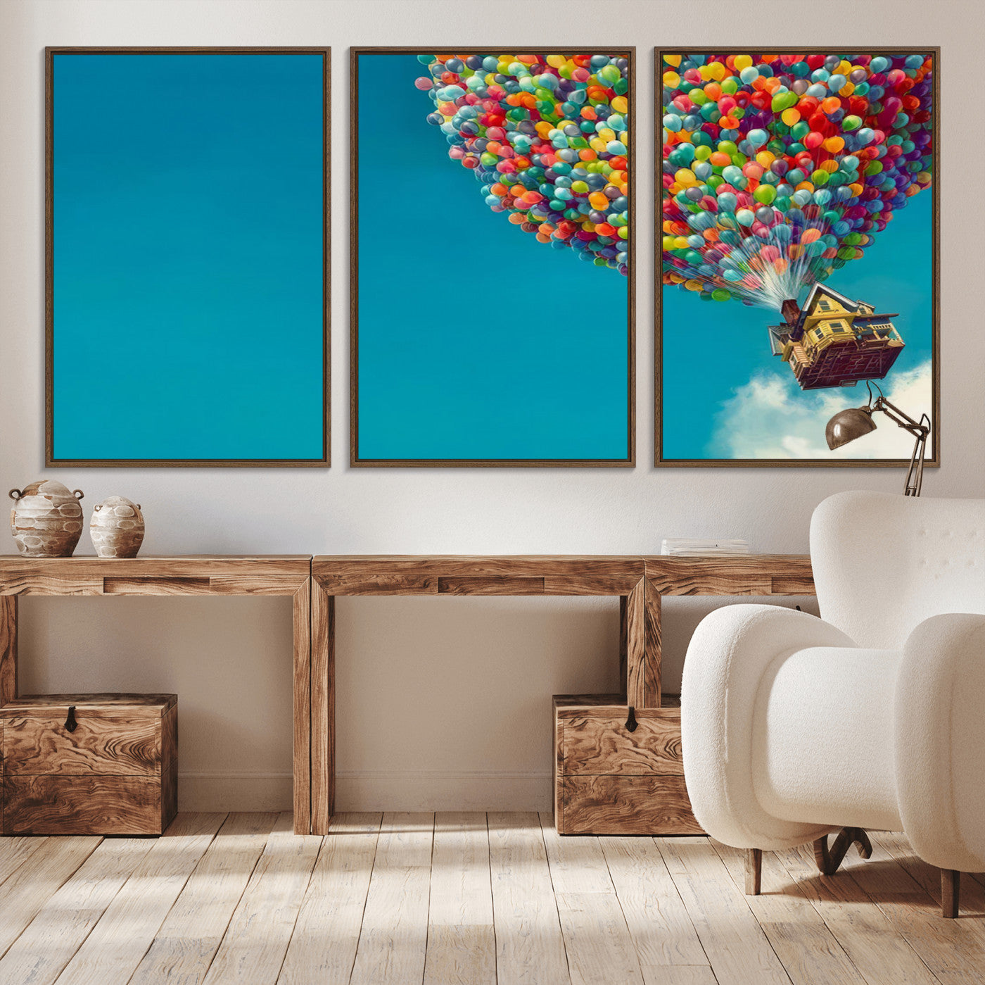 MGV-FC-60X30-3P - Carl Fredricksen, Up Movie Wall Art, Colorful Balloon House Art | Whimsical Wall Decor for Living