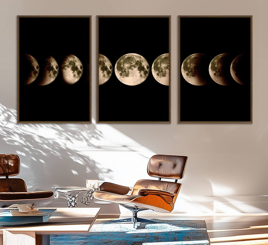 Phases of the Moon canvas print, ideal for lunar sequence decor.