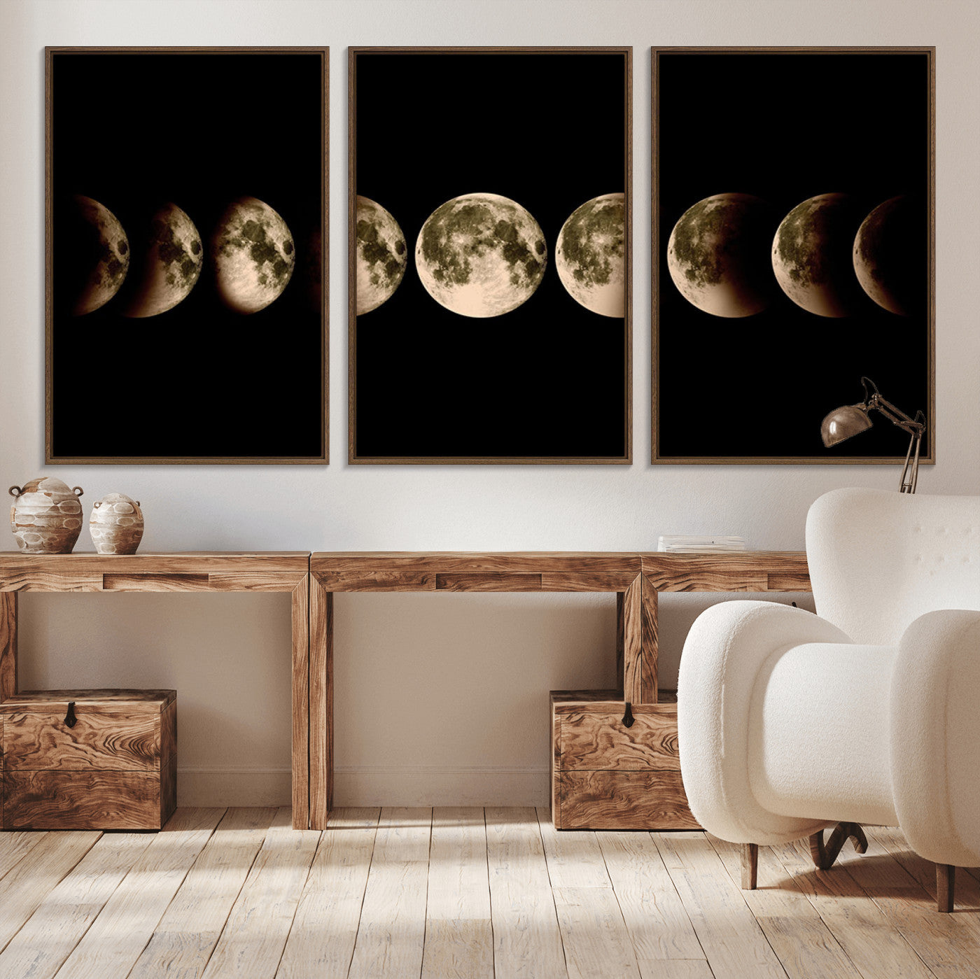 MGV-FC-60X30-3P - Phases of the Moon Wall Art | Canvas Print for Modern Wall Decor | Ready to Hang and Framed