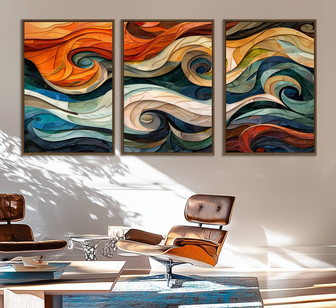 The Abstract Wave Wall Art is vibrant decor ideal for modern spaces.