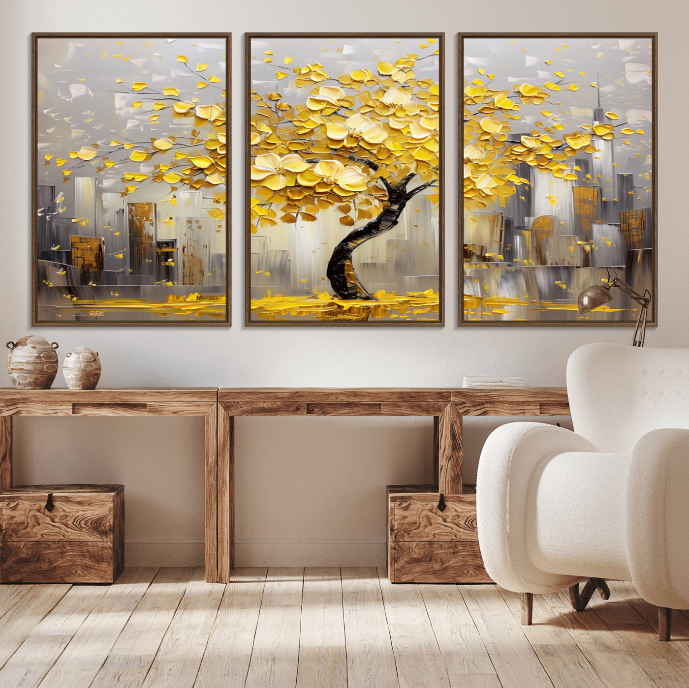 -Golden Tree Canvas Print | Abstract Wall Art for Modern Homes | Ready to Hang Framed Artwork