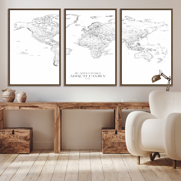 Personalized World Map Wall Art Canvas Print - Custom Push Pin Travel Map Canvas - Framed Map Print for Travel Lover Gift