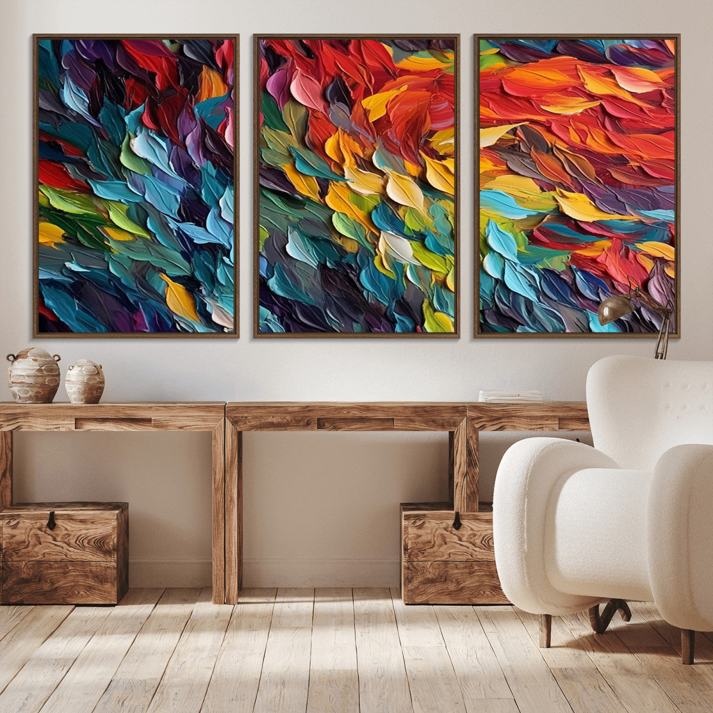 -Vibrant Abstract Leaf Wall Art Canvas Print | Bold Colorful Canvas for Living Room or Office | Ready