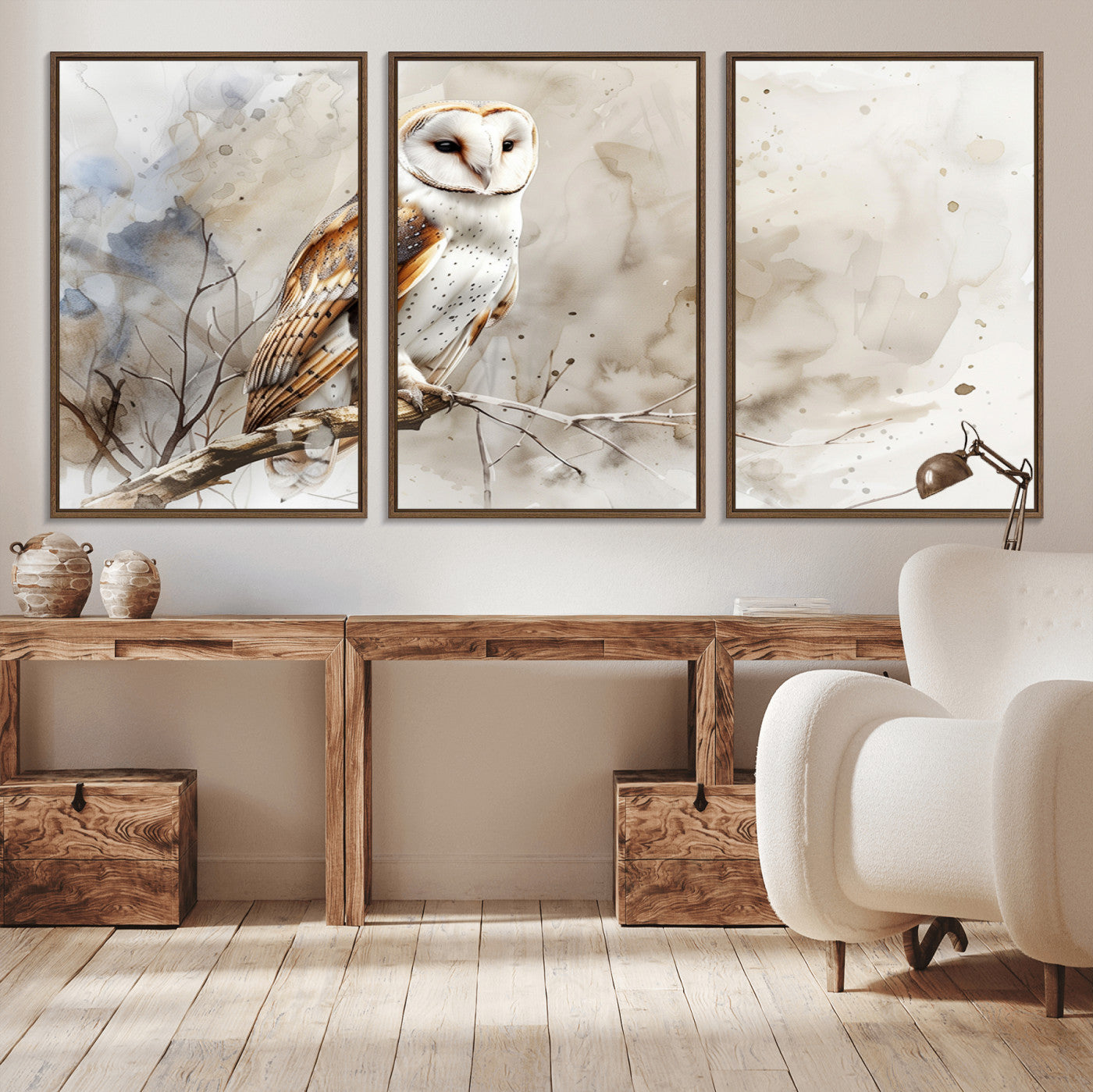 MGV-FC-60X30-3P - Barn Owl Wall Art | Watercolor Canvas Print | Perfect for Farmhouse Wall Decor | Ready to Hang