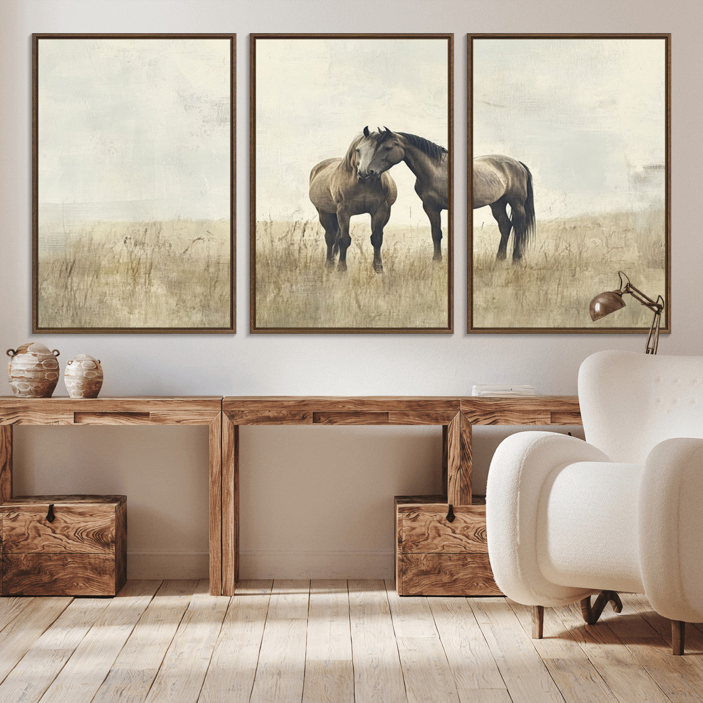 48781-MGV-CV-36X24-Chines Style Grunge Horses Wall Art Canvas Print