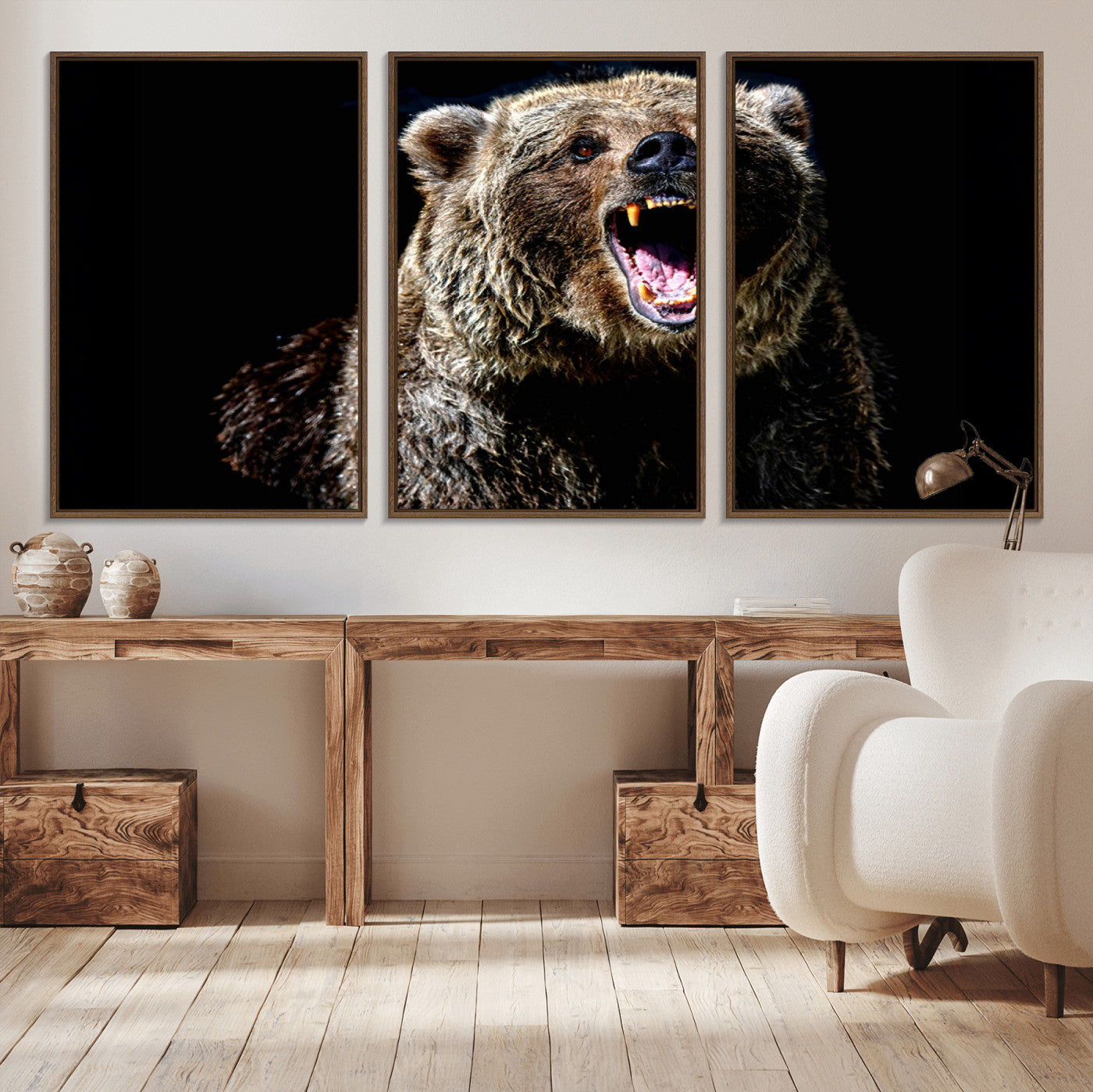 17625-MGV-CV-36X24-Grizzly Bear Canvas Print | Wildlife Wall Art for Cabin Decor | Ready to Hang Framed