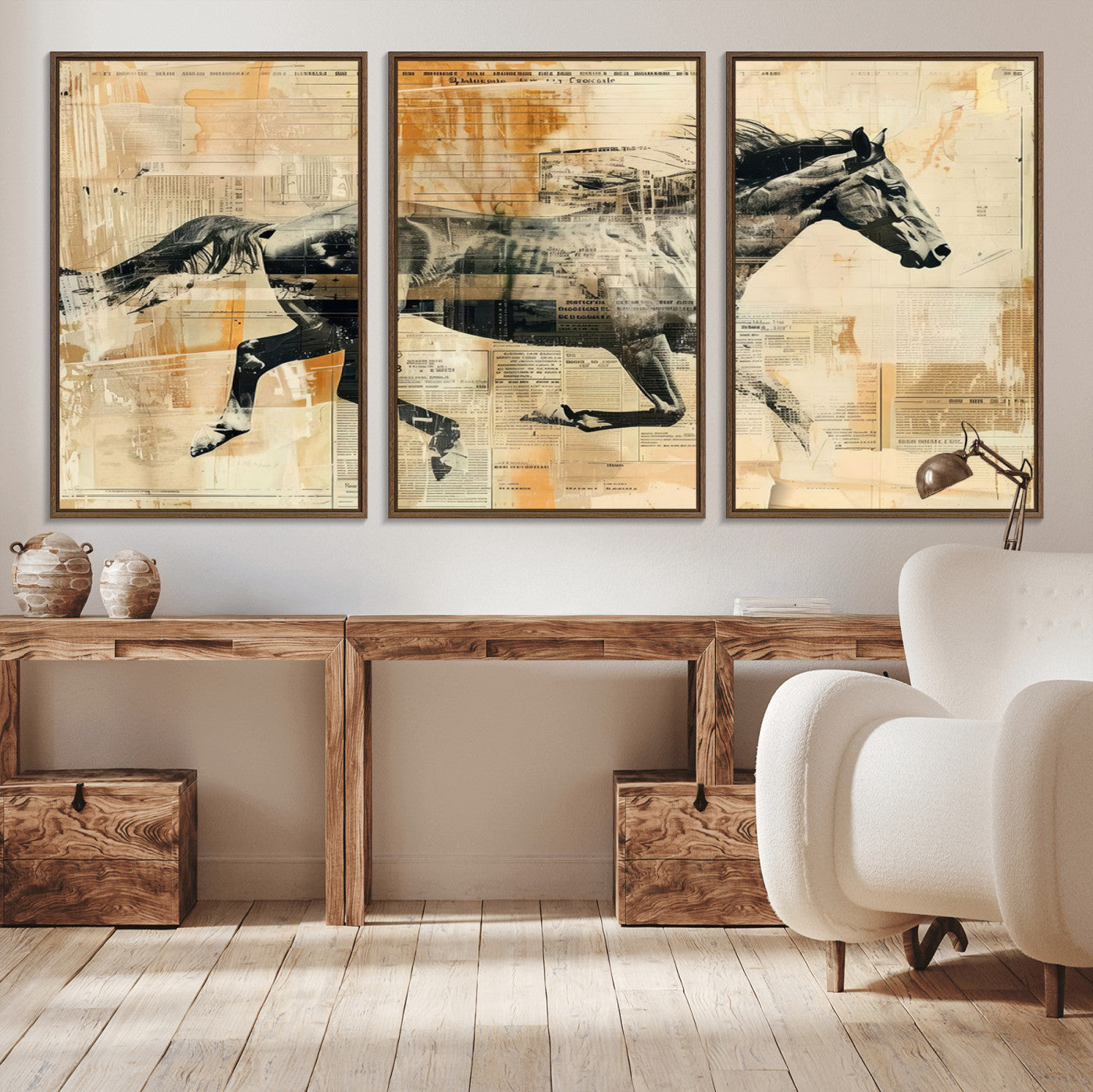 22364-MGV-CV-36X24-Chines Style Running Horse Western Wall Art | Farmhouse Wall Decor | Ready to Hang Framed Canvas