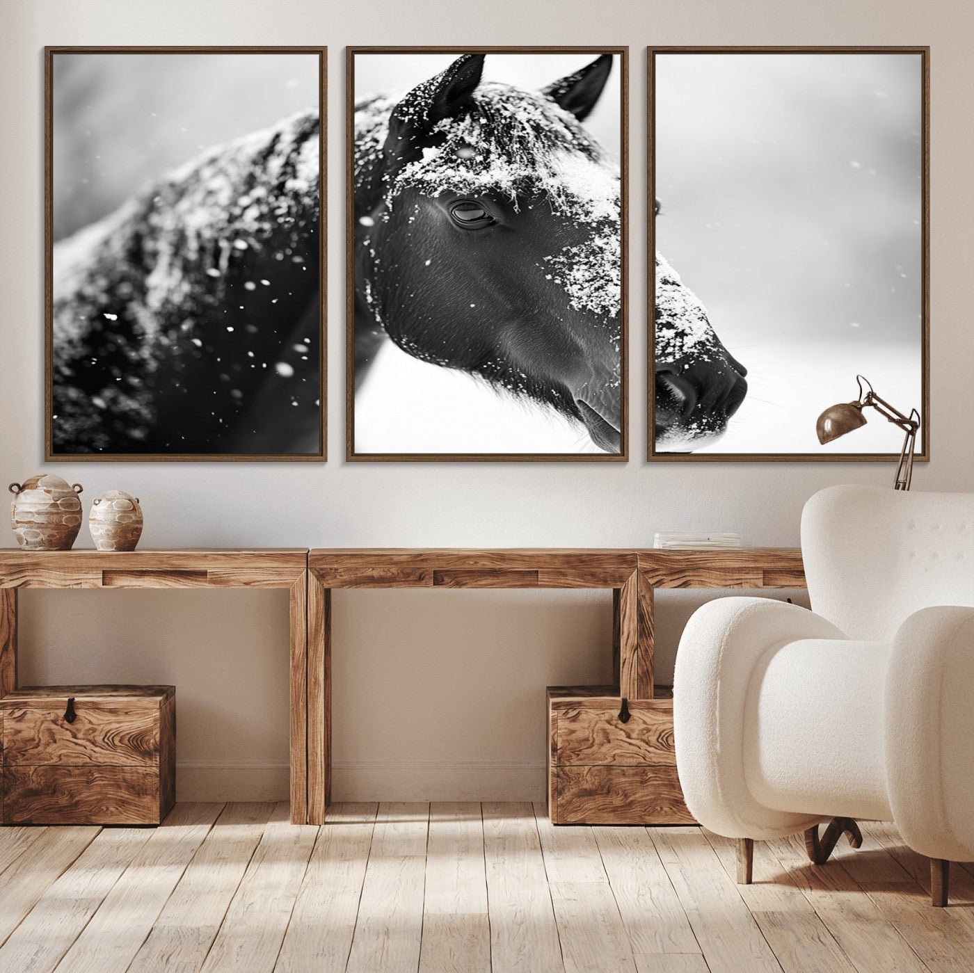 MGV-FC-60X30-3P - Horse Canvas Print - Winter Horse Snow Wall Art Canvas Print