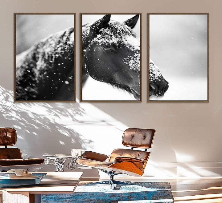 The Horse Canvas Print - Winter Horse Snow Wall Art captures winters essence beautifully.